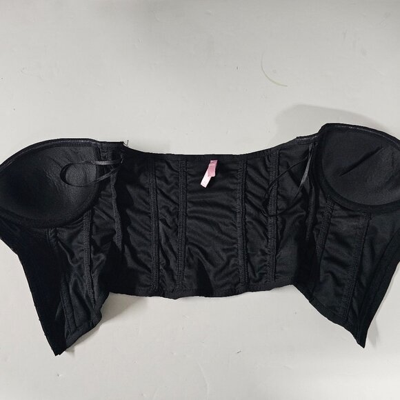 True Lace Corset Bra Crop Top Push Up Goth Vamp Grunge Punk Black Strapless XS - Picture 6 of 10